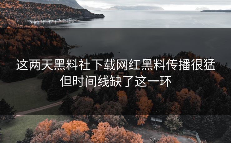 这两天黑料社下载网红黑料传播很猛但时间线缺了这一环